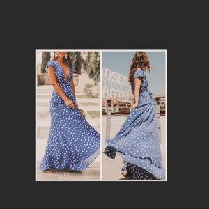 Tularosa Wrap Maxi Dress Robin Dot Blue White Tie Revolve